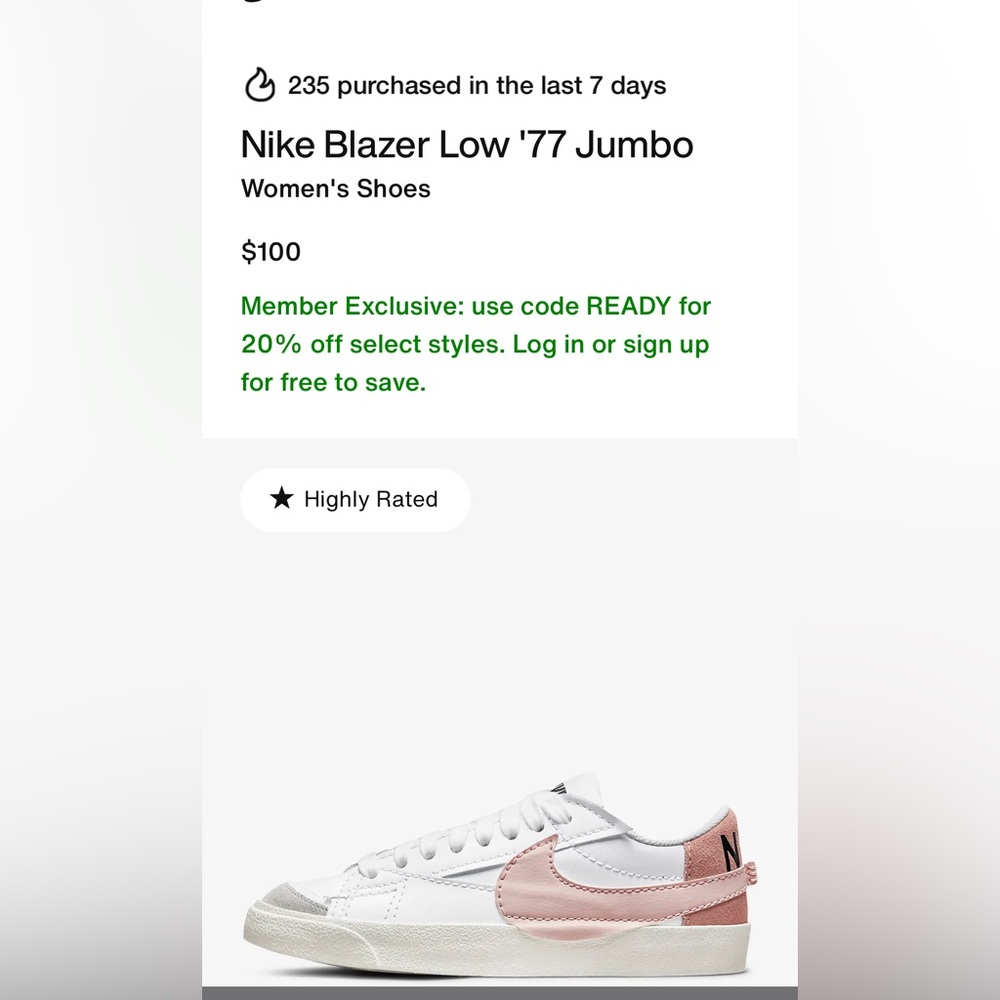 Authentic Nike Blazer Low '77 Jumbo pink and white brand new in box